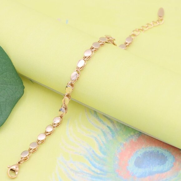 "Elegant Rose Gold Bracelet with Textured Round Charm Links, XPBL1102 - Picture 4 of 12